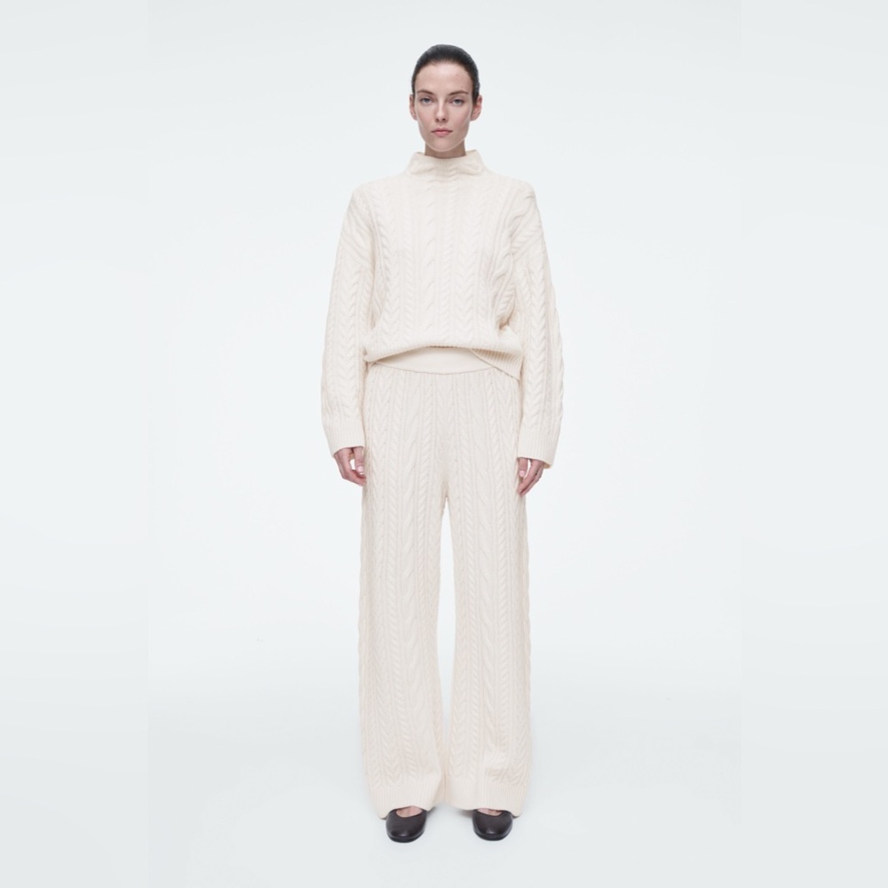 COS Cream Cable Knit Wool Sweater and Pants Set